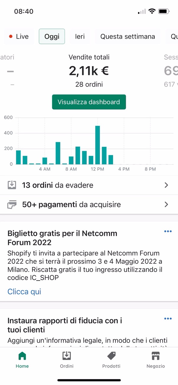 Risultato live 6 — dashboard vendite ecommerce
