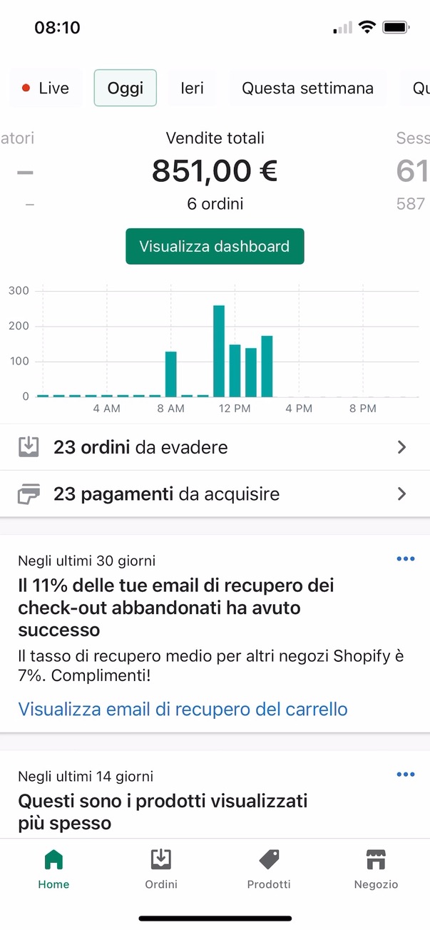 Risultato live 7 — dashboard vendite ecommerce